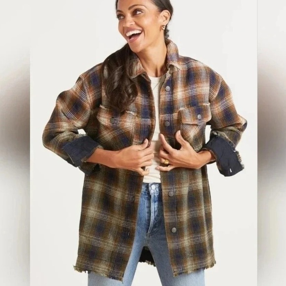 Free People Tops - Free People Anneli Plaid Shirt Jacket textured longline thick D